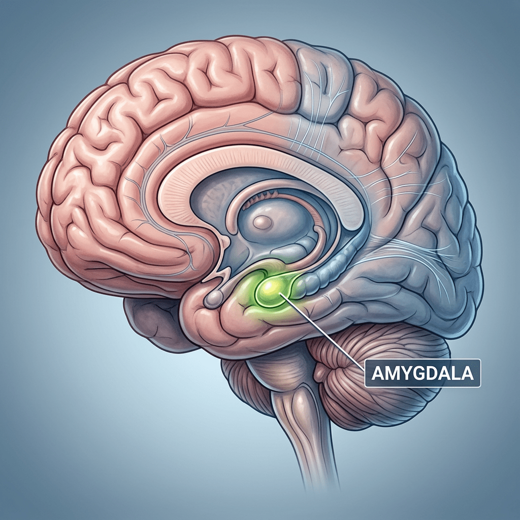 Add highlighted amygdala labeled in brain